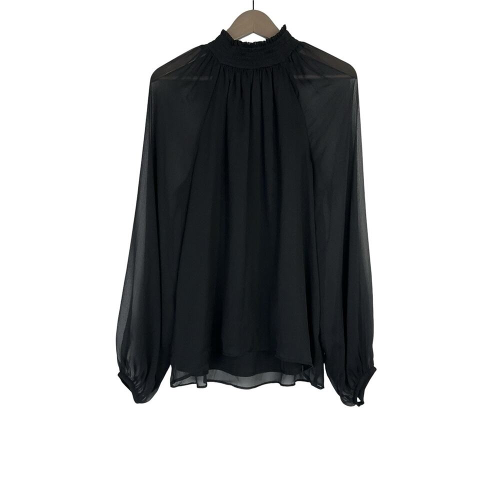 Joie Black Chiffon Long Sleeve Mock Neck Flowy Career Blouse Women's Size Large